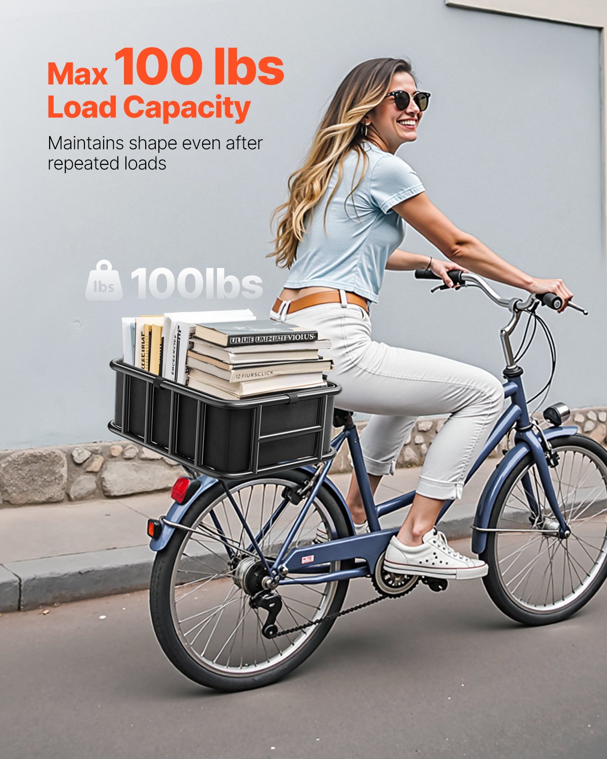 Rear Bike Basket, Medium Bicycle Basket with Cargo Net, Liner & Waterproof Cover, Heavy Duty Bike Back Basket for Adult Women/Men Carrying Dogs, Pets, Fruit & Grocery, Mounting Tools Included - Image 3