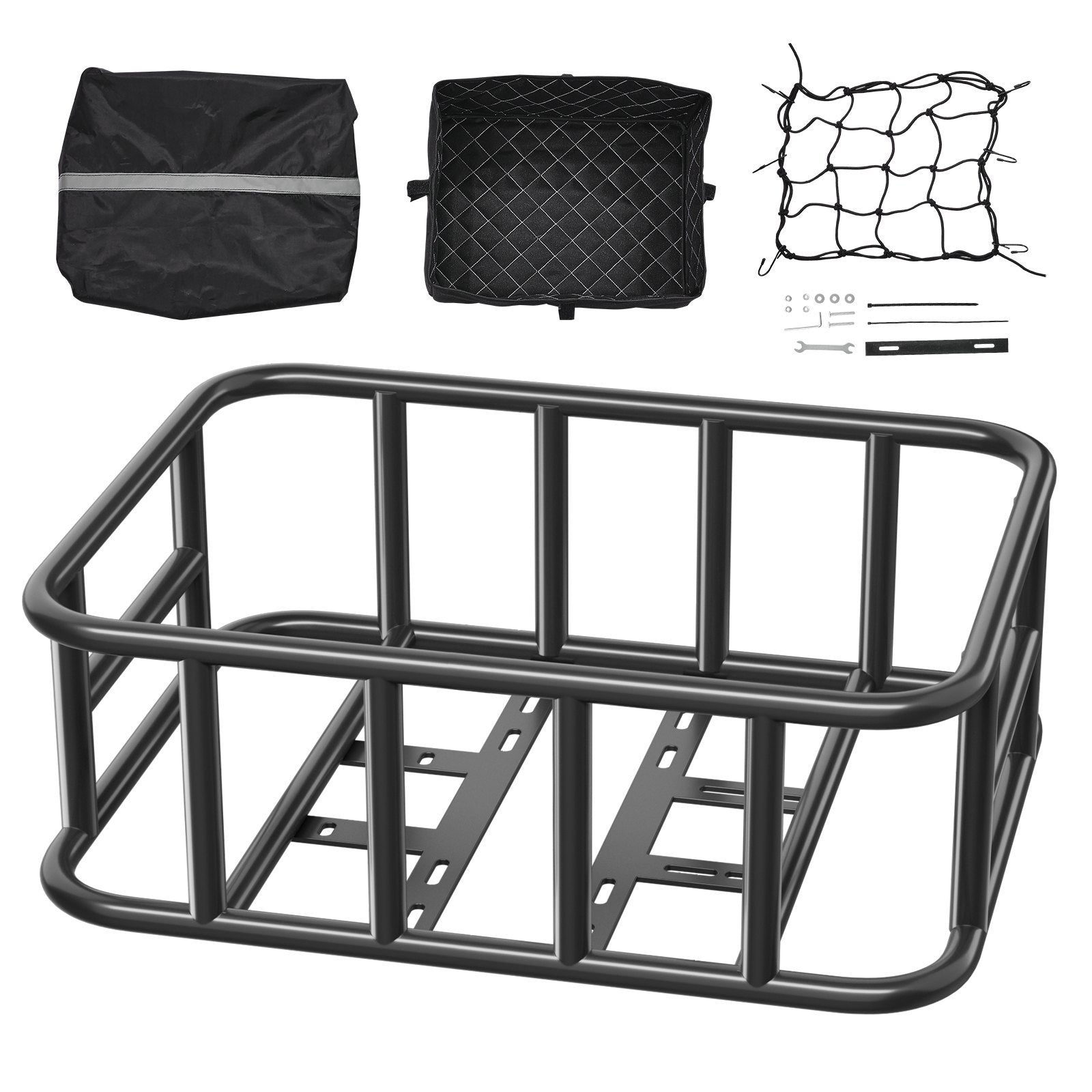 Rear Bike Basket, Medium Bicycle Basket with Cargo Net, Liner & Waterproof Cover, Heavy Duty Bike Back Basket for Adult Women/Men Carrying Dogs, Pets, Fruit & Grocery, Mounting Tools Included - Image 9