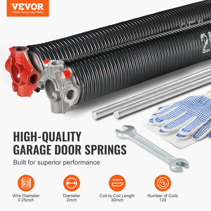 Garage Door Torsion Springs, 16000 Cycles, Pair of 0.25 x 2 x 30inch, Garage Door Springs with Non-Slip Winding Bars, Mounting Tool and Gloves, Electrophoresis Coated, for Replacement - Image 2