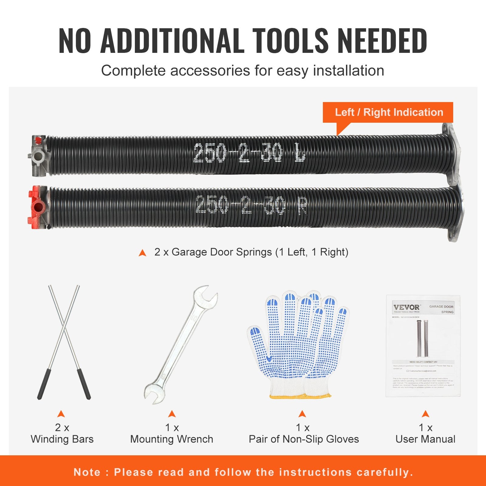 Garage Door Torsion Springs, 16000 Cycles, Pair of 0.25 x 2 x 30inch, Garage Door Springs with Non-Slip Winding Bars, Mounting Tool and Gloves, Electrophoresis Coated, for Replacement - Image 5