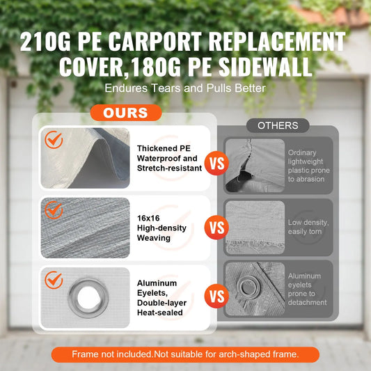 Carport Replacement Canopy Cover Top + Side Wall 10 x 20 ft, Garage Tent Shelter Tarp Heavy-Duty Waterproof & UV Protected, Easy Installation with Ball Bungees,White (Frame Not Included) - Image 2