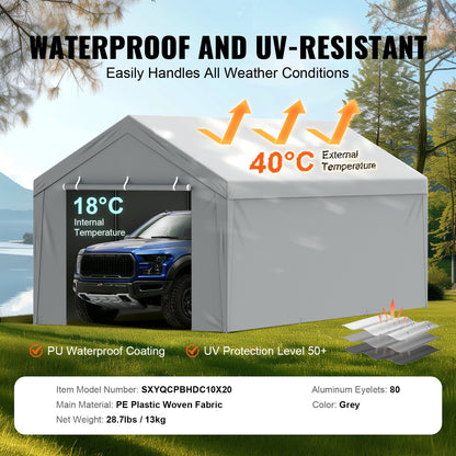 Carport Replacement Canopy Cover Top + Side Wall 10 x 20 ft, Garage Tent Shelter Tarp Heavy-Duty Waterproof & UV Protected, Easy Installation with Ball Bungees,White (Frame Not Included) - Image 3