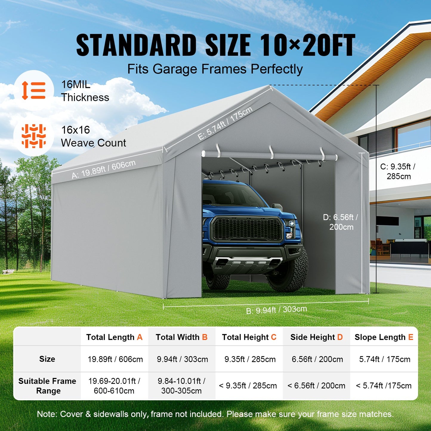 Carport Replacement Canopy Cover Top + Side Wall 10 x 20 ft, Garage Tent Shelter Tarp Heavy-Duty Waterproof & UV Protected, Easy Installation with Ball Bungees,White (Frame Not Included) - Image 4