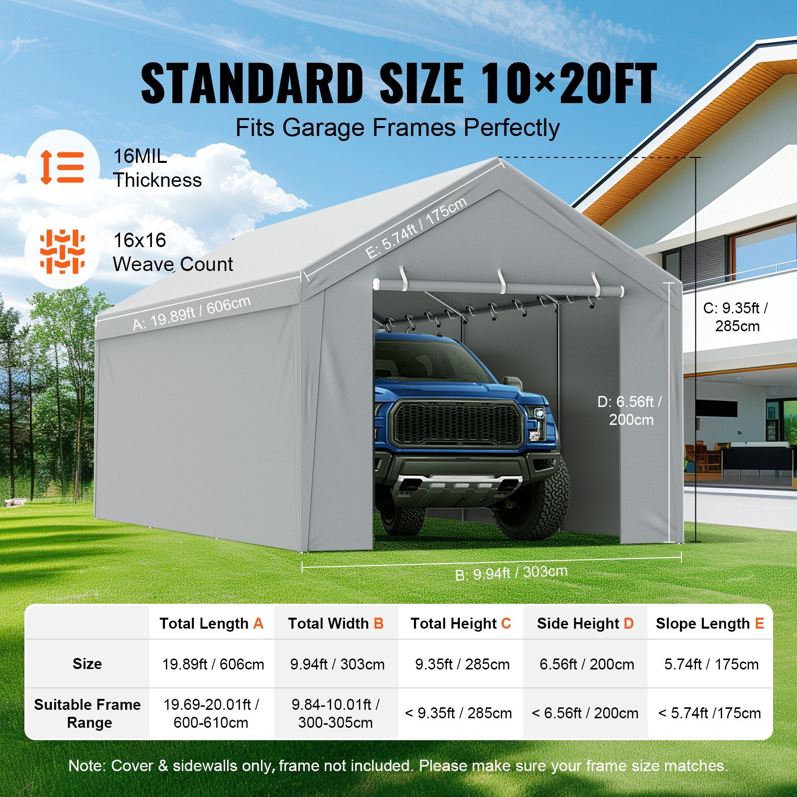Carport Replacement Canopy Cover Top + Side Wall 10 x 20 ft, Garage Tent Shelter Tarp Heavy-Duty Waterproof & UV Protected, Easy Installation with Ball Bungees,White (Frame Not Included) - Image 4