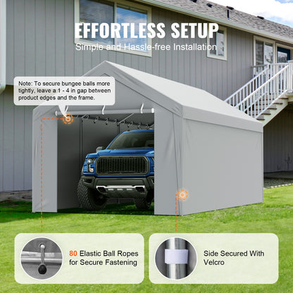 Carport Replacement Canopy Cover Top + Side Wall 10 x 20 ft, Garage Tent Shelter Tarp Heavy-Duty Waterproof & UV Protected, Easy Installation with Ball Bungees,White (Frame Not Included) - Image 5