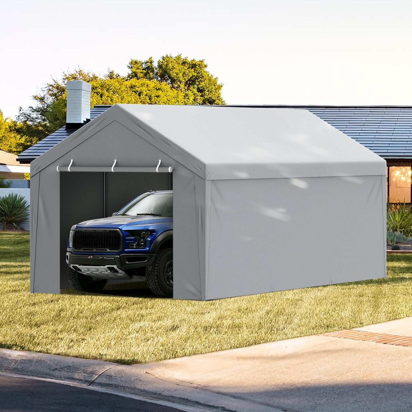 Carport Replacement Canopy Cover Top + Side Wall 10 x 20 ft, Garage Tent Shelter Tarp Heavy-Duty Waterproof & UV Protected, Easy Installation with Ball Bungees,White (Frame Not Included) - Image 8