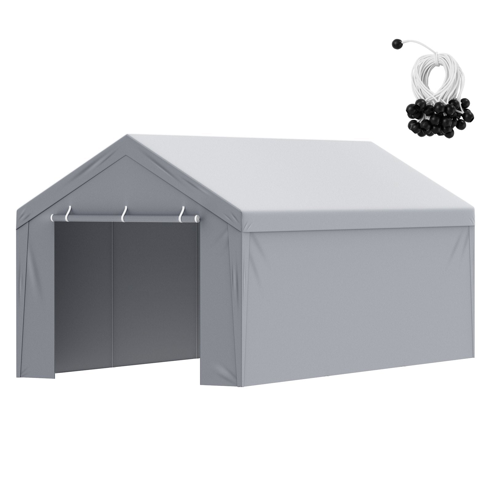 Carport Replacement Canopy Cover Top + Side Wall 10 x 20 ft, Garage Tent Shelter Tarp Heavy-Duty Waterproof & UV Protected, Easy Installation with Ball Bungees,White (Frame Not Included) - Image 9
