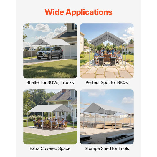 Carport Replacement Canopy, 6 x 3 m Potable Garage Tent Top Tarp, UV-Resistant & Waterproof Car Shelter Tarp, Heavy Duty Car Port Cover with Ball Buggees, Grey, Frame Not Included - Image 6