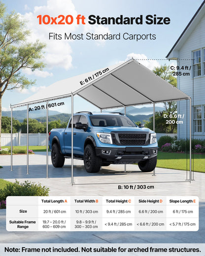 Carport Replacement Canopy, 6 x 3 m Potable Garage Tent Top Tarp, UV-Resistant & Waterproof Car Shelter Tarp, Heavy Duty Car Port Cover with Ball Buggees, Grey, Frame Not Included - Image 2