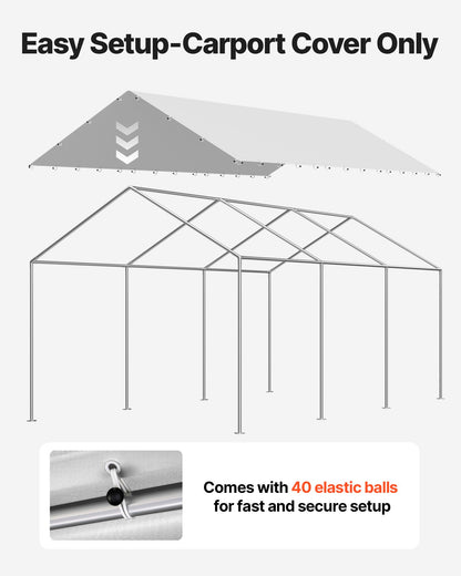 Carport Replacement Canopy, 6 x 3 m Potable Garage Tent Top Tarp, UV-Resistant & Waterproof Car Shelter Tarp, Heavy Duty Car Port Cover with Ball Buggees, Grey, Frame Not Included - Image 5