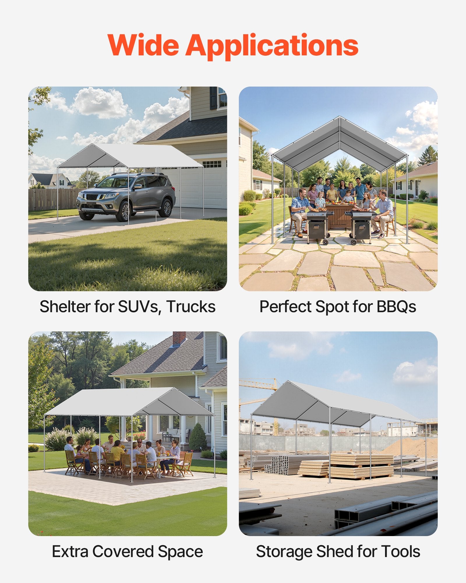 Carport Replacement Canopy, 6 x 3 m Potable Garage Tent Top Tarp, UV-Resistant & Waterproof Car Shelter Tarp, Heavy Duty Car Port Cover with Ball Buggees, Grey, Frame Not Included - Image 6