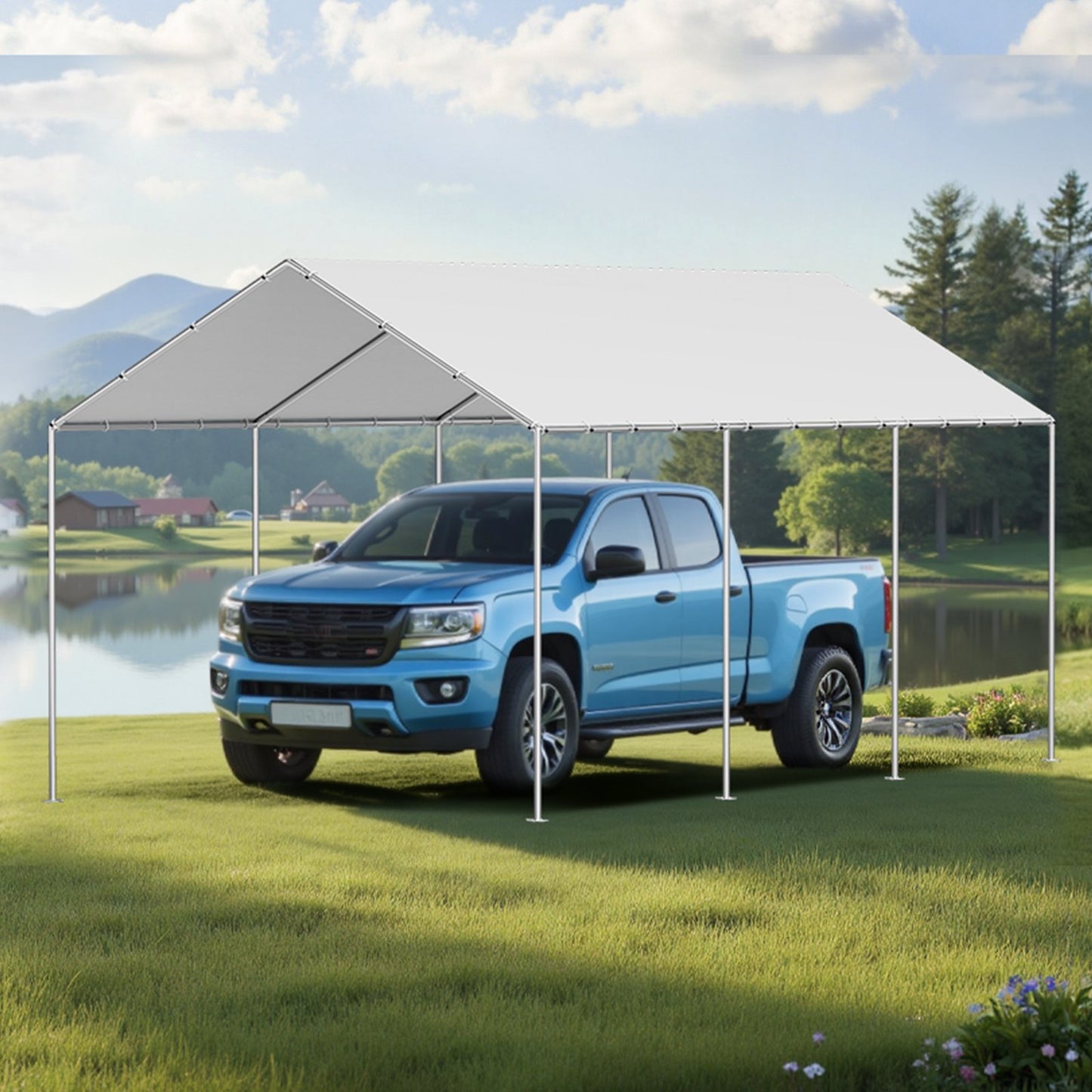 Carport Replacement Canopy, 6 x 3 m Potable Garage Tent Top Tarp, UV-Resistant & Waterproof Car Shelter Tarp, Heavy Duty Car Port Cover with Ball Buggees, Grey, Frame Not Included - Image 8