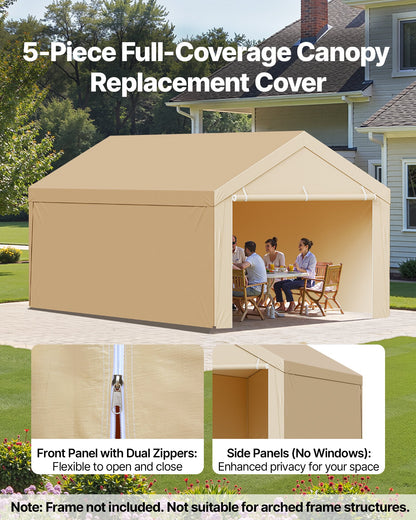 Carport Replacement Canopy, 6 x 3 m Potable Garage Tent Top Tarp with Sidewalls, UV-Resistant & Waterproof, Heavy Duty Car Shelter Tarp with Ball Buggees, Beige, Frame Not Included - Image 3
