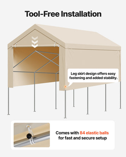 Carport Replacement Canopy, 6 x 3 m Potable Garage Tent Top Tarp with Sidewalls, UV-Resistant & Waterproof, Heavy Duty Car Shelter Tarp with Ball Buggees, Beige, Frame Not Included - Image 6
