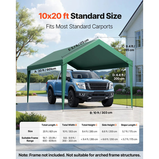 Carport Replacement Canopy, 6 x 3 m Potable Garage Tent Top Tarp, UV-Resistant & Waterproof Car Shelter Tarp, Heavy Duty Car Port Cover with Ball Buggees, Dark Green, Frame Not Included - Image 2