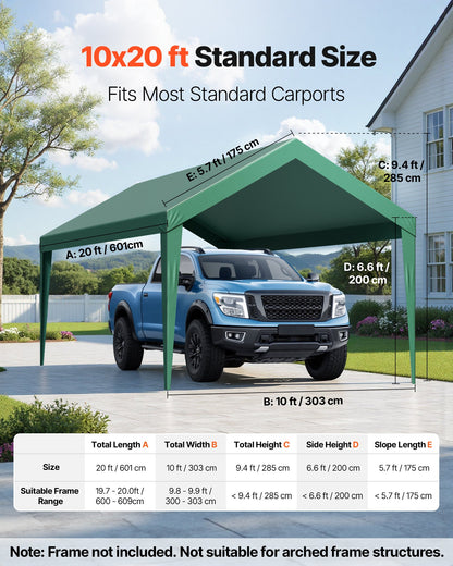Carport Replacement Canopy, 6 x 3 m Potable Garage Tent Top Tarp, UV-Resistant & Waterproof Car Shelter Tarp, Heavy Duty Car Port Cover with Ball Buggees, Dark Green, Frame Not Included - Image 2