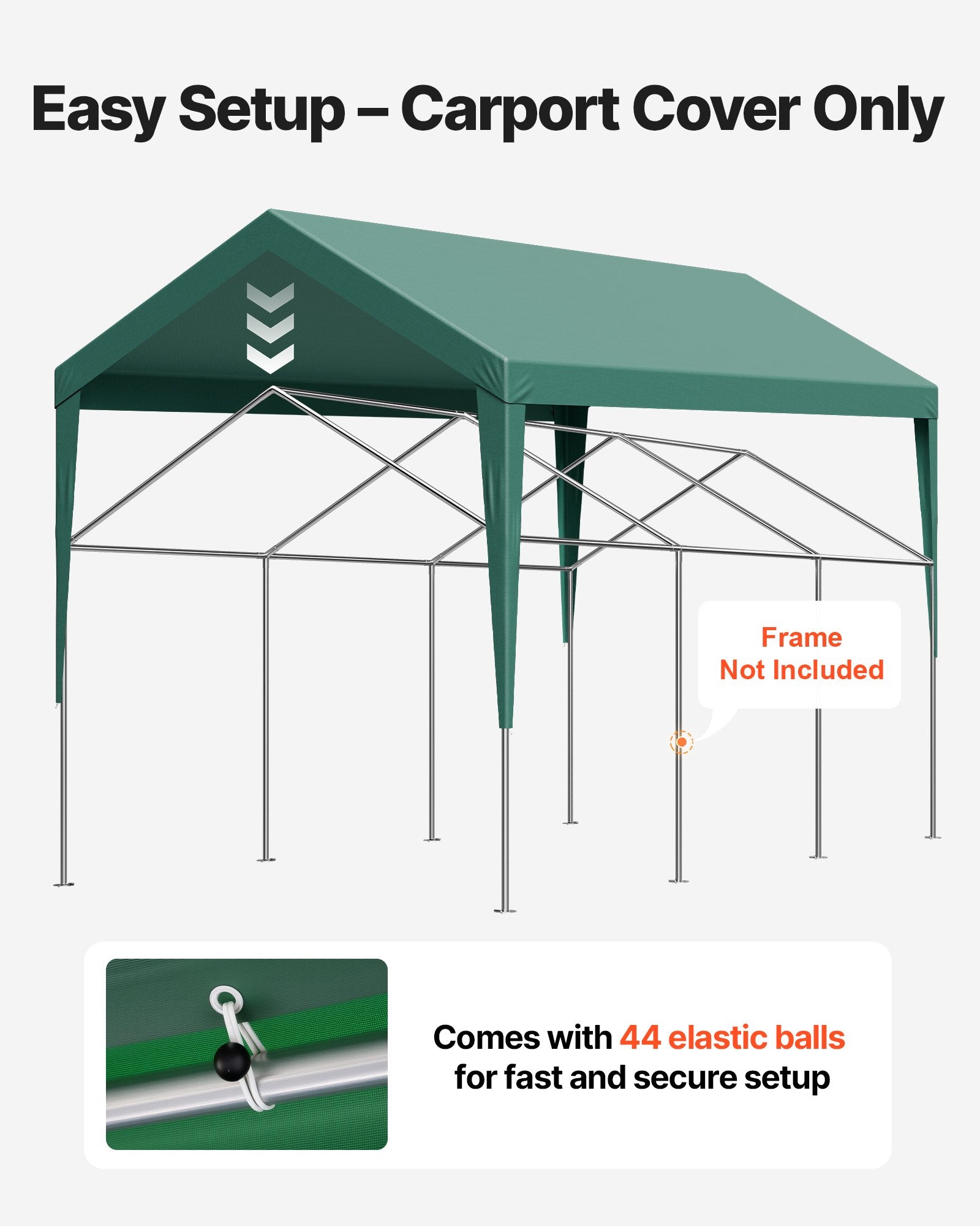 Carport Replacement Canopy, 6 x 3 m Potable Garage Tent Top Tarp, UV-Resistant & Waterproof Car Shelter Tarp, Heavy Duty Car Port Cover with Ball Buggees, Dark Green, Frame Not Included - Image 5
