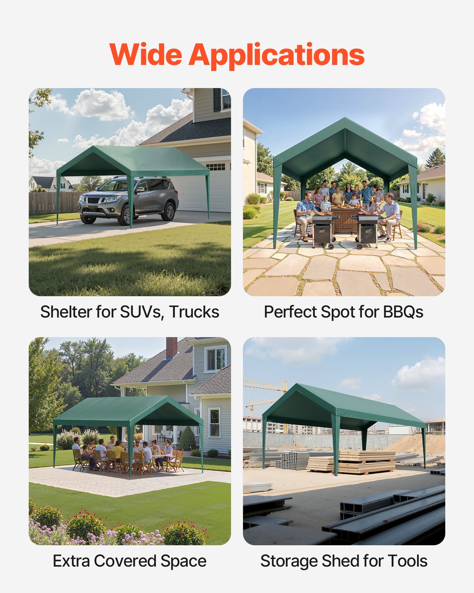 Carport Replacement Canopy, 6 x 3 m Potable Garage Tent Top Tarp, UV-Resistant & Waterproof Car Shelter Tarp, Heavy Duty Car Port Cover with Ball Buggees, Dark Green, Frame Not Included - Image 6