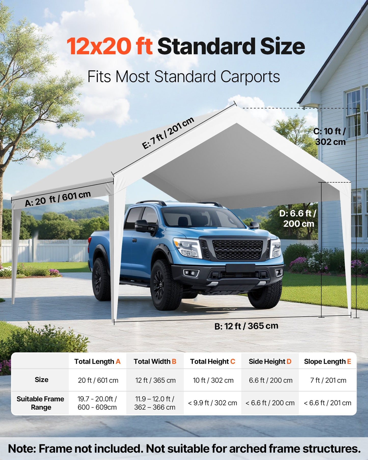 Carport Replacement Canopy, 6 x 3.6 m Potable Garage Tent Top Tarp, UV-Resistant & Waterproof Car Shelter Tarp, Heavy Duty Car Port Cover with Ball Buggees, White, Frame Not Included - Image 2