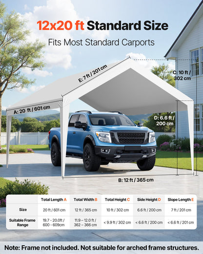 Carport Replacement Canopy, 6 x 3.6 m Potable Garage Tent Top Tarp, UV-Resistant & Waterproof Car Shelter Tarp, Heavy Duty Car Port Cover with Ball Buggees, White, Frame Not Included - Image 2