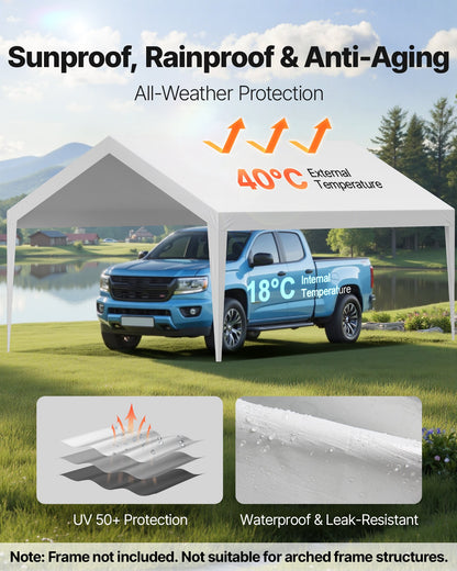 Carport Replacement Canopy, 6 x 3.6 m Potable Garage Tent Top Tarp, UV-Resistant & Waterproof Car Shelter Tarp, Heavy Duty Car Port Cover with Ball Buggees, White, Frame Not Included - Image 3