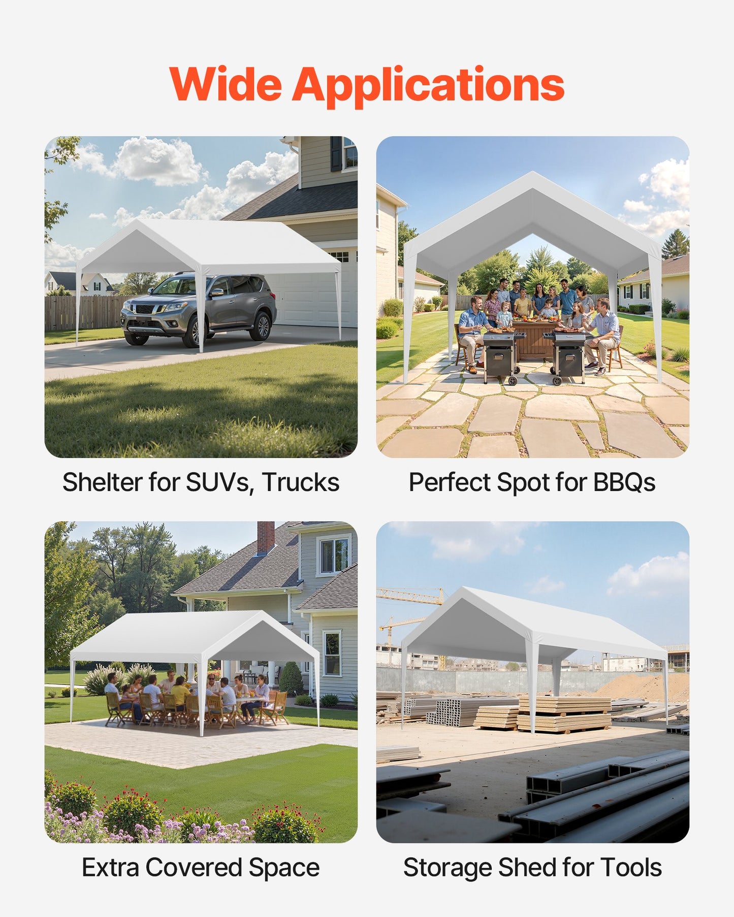 Carport Replacement Canopy, 6 x 3.6 m Potable Garage Tent Top Tarp, UV-Resistant & Waterproof Car Shelter Tarp, Heavy Duty Car Port Cover with Ball Buggees, White, Frame Not Included - Image 6