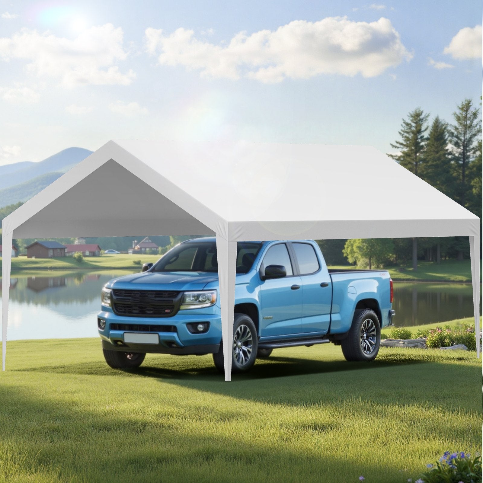 Carport Replacement Canopy, 6 x 3.6 m Potable Garage Tent Top Tarp, UV-Resistant & Waterproof Car Shelter Tarp, Heavy Duty Car Port Cover with Ball Buggees, White, Frame Not Included - Image 8