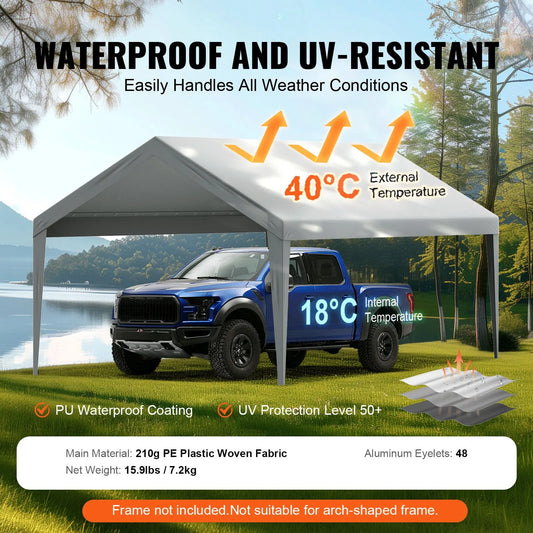 Carport Replacement Canopy Cover 12 x 20 ft, Garage Top Tent Shelter Tarp Heavy-Duty Waterproof & UV Protected, Easy Installation with Ball Bungees,Grey (Only Top Cover, Frame Not Include) - Image 3