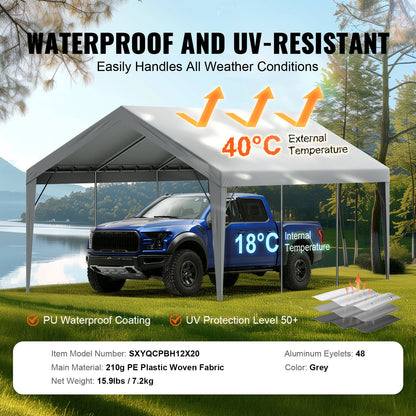 Carport Replacement Canopy Cover 12 x 20 ft, Garage Top Tent Shelter Tarp Heavy-Duty Waterproof & UV Protected, Easy Installation with Ball Bungees,Grey (Only Top Cover, Frame Not Include) - Image 3