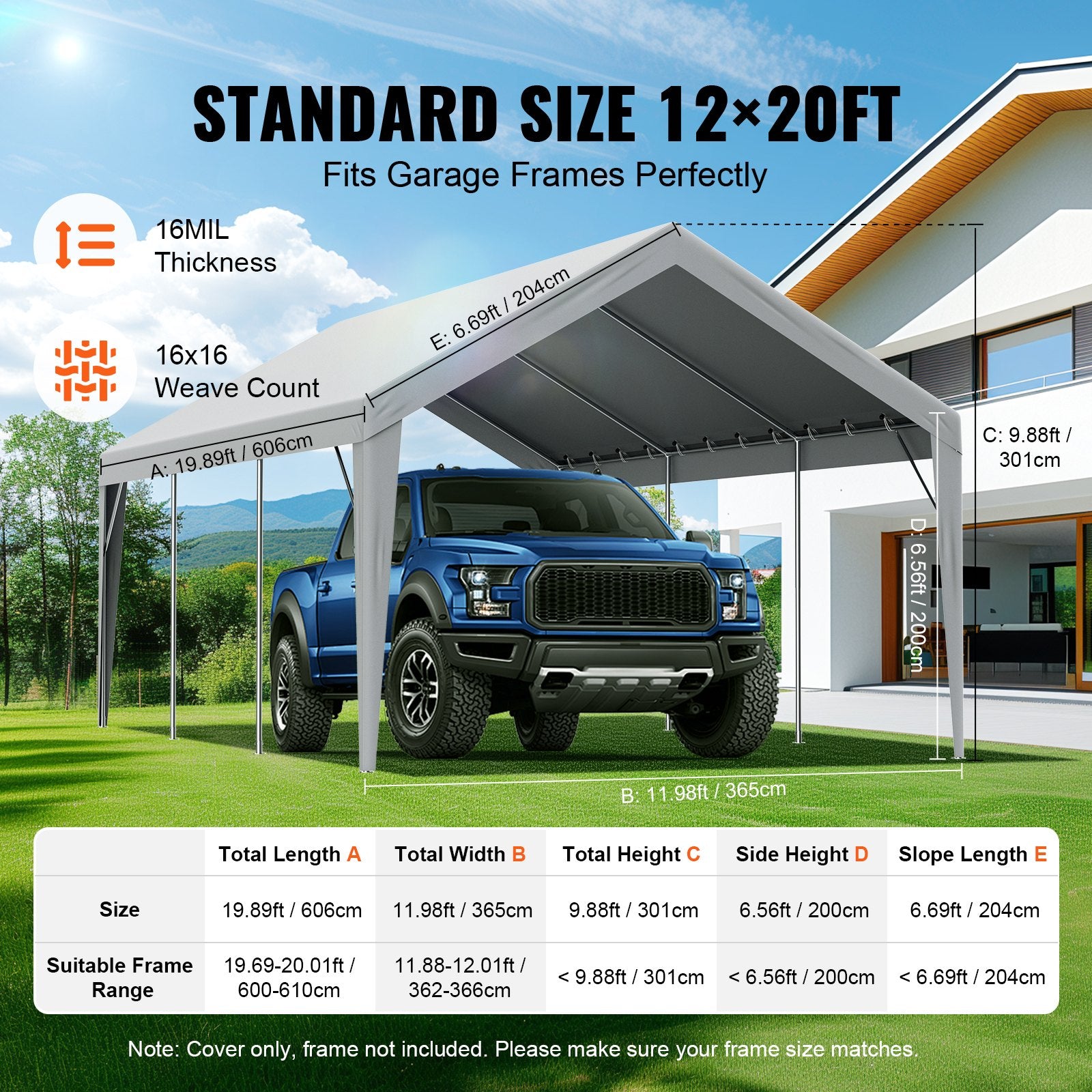 Carport Replacement Canopy Cover 12 x 20 ft, Garage Top Tent Shelter Tarp Heavy-Duty Waterproof & UV Protected, Easy Installation with Ball Bungees,Grey (Only Top Cover, Frame Not Include) - Image 4