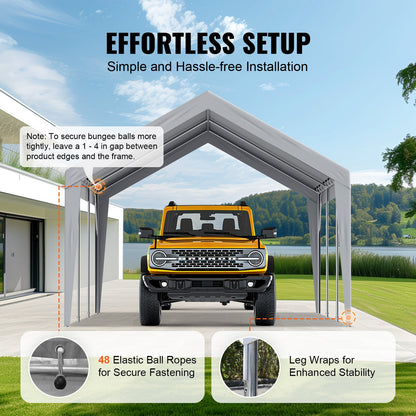 Carport Replacement Canopy Cover 12 x 20 ft, Garage Top Tent Shelter Tarp Heavy-Duty Waterproof & UV Protected, Easy Installation with Ball Bungees,Grey (Only Top Cover, Frame Not Include) - Image 5