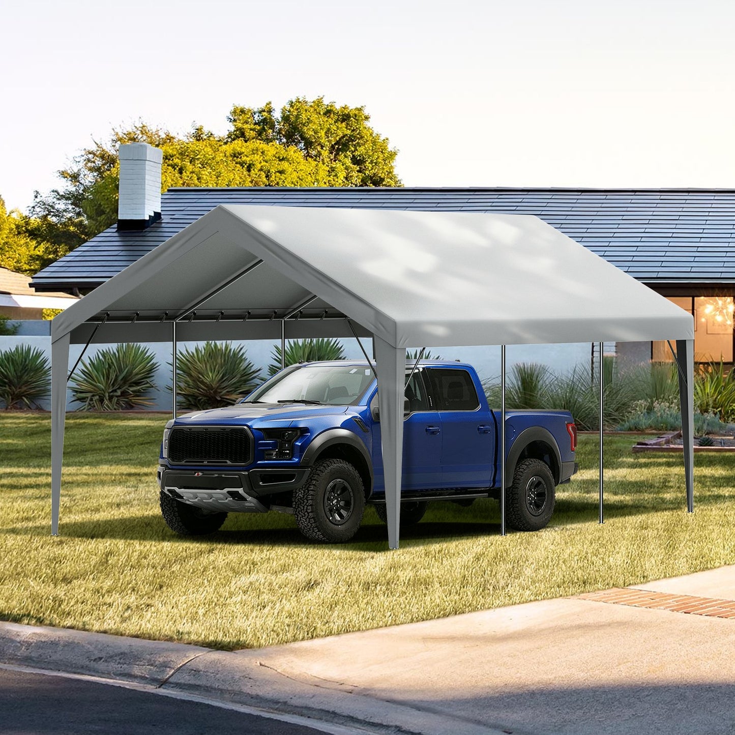Carport Replacement Canopy Cover 12 x 20 ft, Garage Top Tent Shelter Tarp Heavy-Duty Waterproof & UV Protected, Easy Installation with Ball Bungees,Grey (Only Top Cover, Frame Not Include) - Image 8