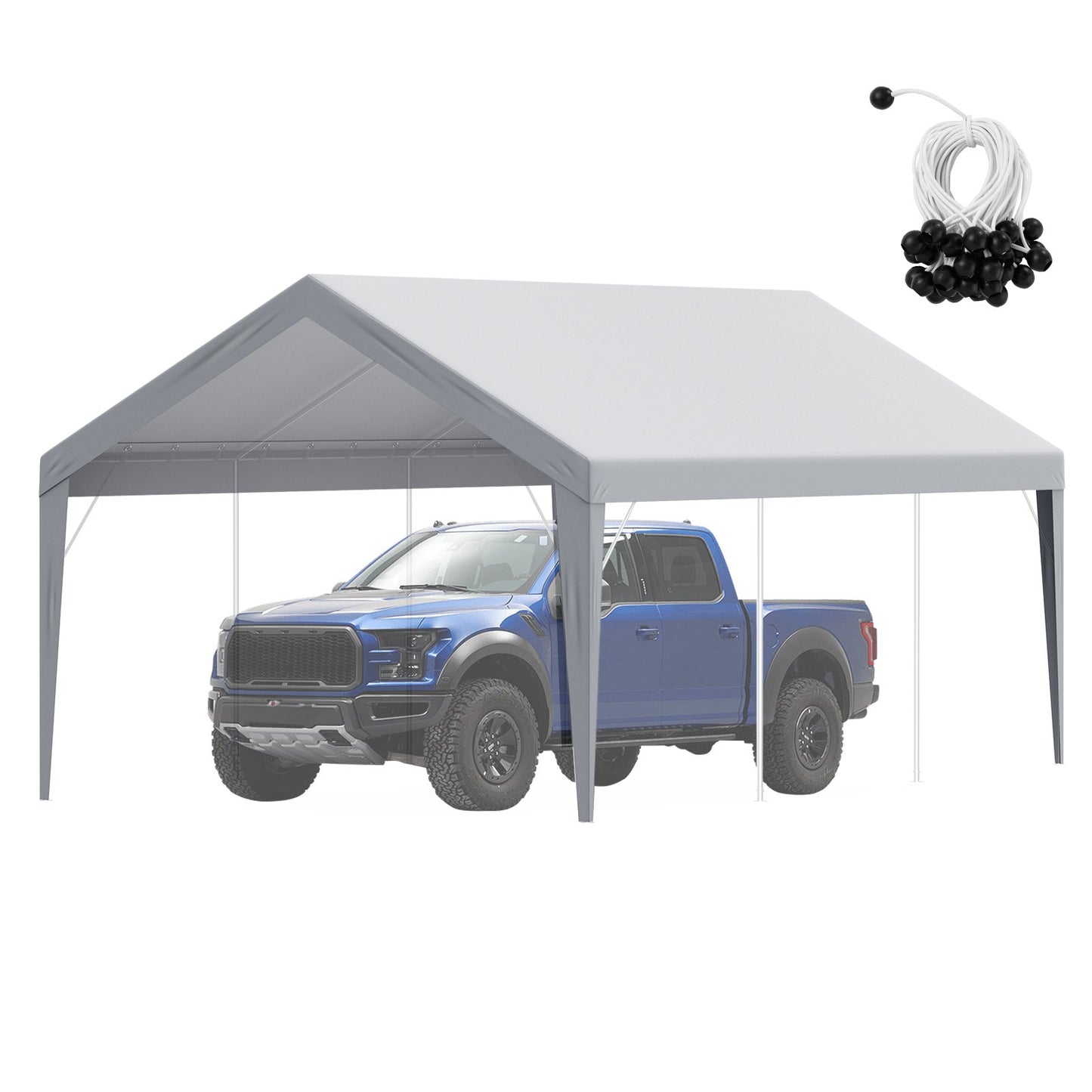 Carport Replacement Canopy Cover 12 x 20 ft, Garage Top Tent Shelter Tarp Heavy-Duty Waterproof & UV Protected, Easy Installation with Ball Bungees,Grey (Only Top Cover, Frame Not Include) - Image 9