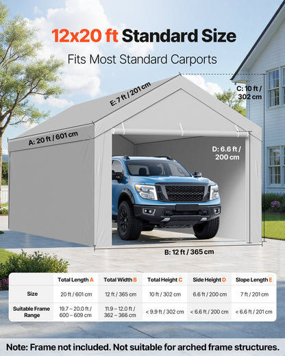 Carport Replacement Canopy, 6x 3.6 m Potable Garage Tent Top Tarp with Sidewalls, UV-Resistant & Waterproof, Heavy Duty Car Shelter Tarp with Ball Buggees, Grey, Frame Not Included - Image 2