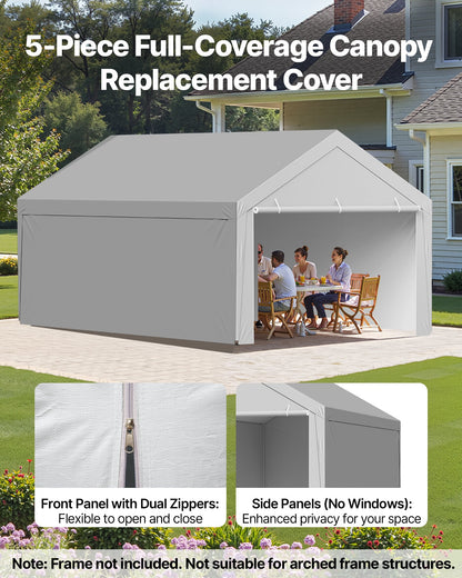 Carport Replacement Canopy, 6x 3.6 m Potable Garage Tent Top Tarp with Sidewalls, UV-Resistant & Waterproof, Heavy Duty Car Shelter Tarp with Ball Buggees, Grey, Frame Not Included - Image 3