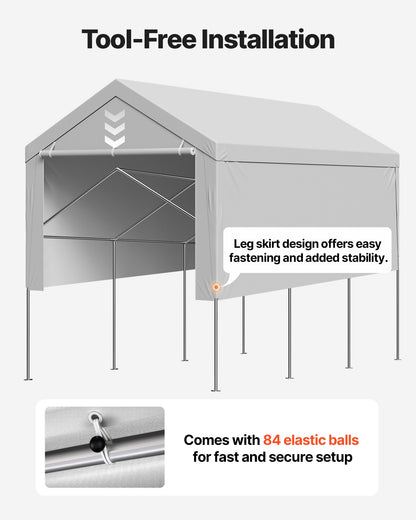 Carport Replacement Canopy, 6x 3.6 m Potable Garage Tent Top Tarp with Sidewalls, UV-Resistant & Waterproof, Heavy Duty Car Shelter Tarp with Ball Buggees, Grey, Frame Not Included - Image 6