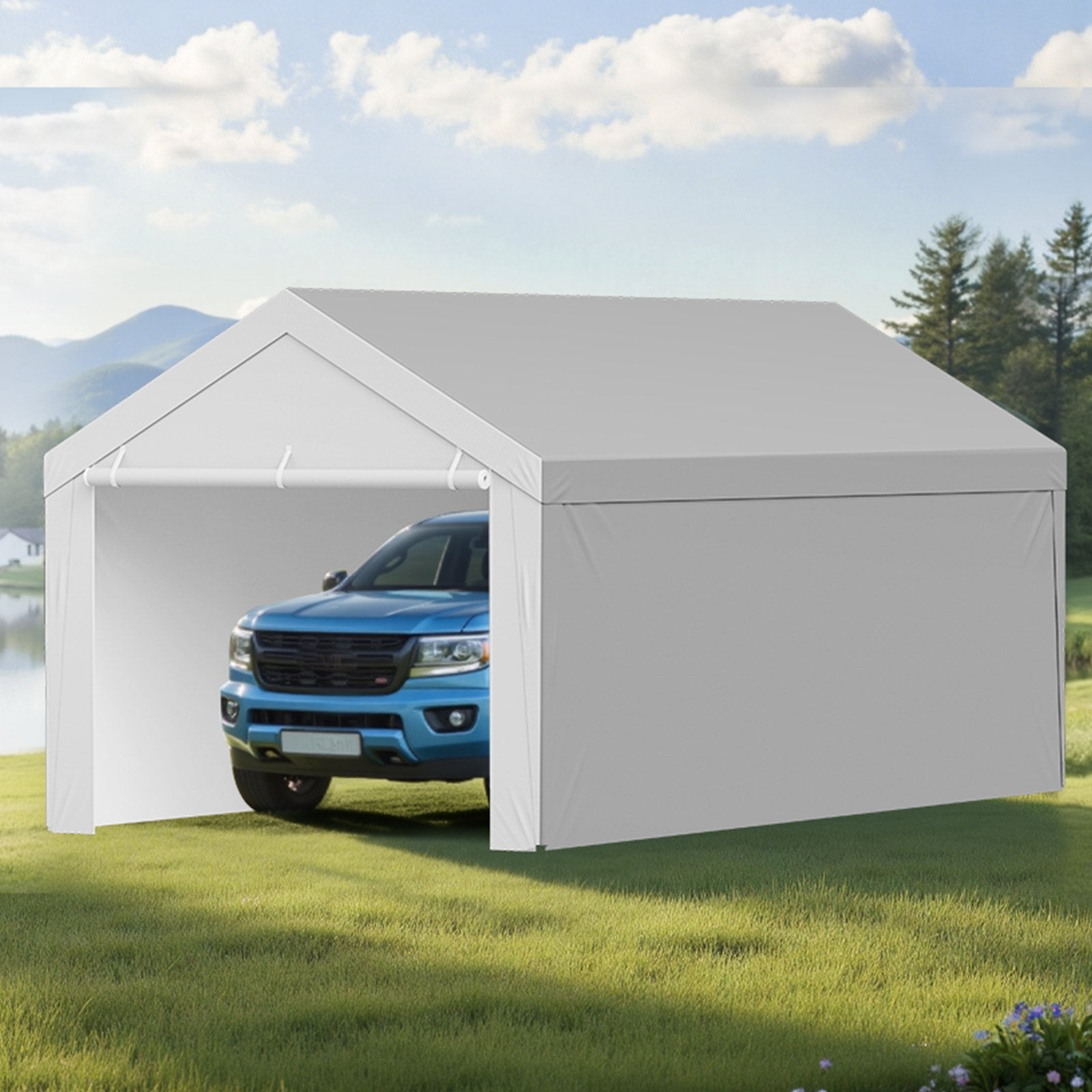 Carport Replacement Canopy, 6x 3.6 m Potable Garage Tent Top Tarp with Sidewalls, UV-Resistant & Waterproof, Heavy Duty Car Shelter Tarp with Ball Buggees, Grey, Frame Not Included - Image 8