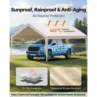 Carport Replacement Canopy, 6 x 3.6 m Potable Garage Tent Top Tarp, UV-Resistant & Waterproof Car Shelter Tarp, Heavy Duty Car Port Cover with Ball Buggees, Beige, Frame Not Included - Image 3