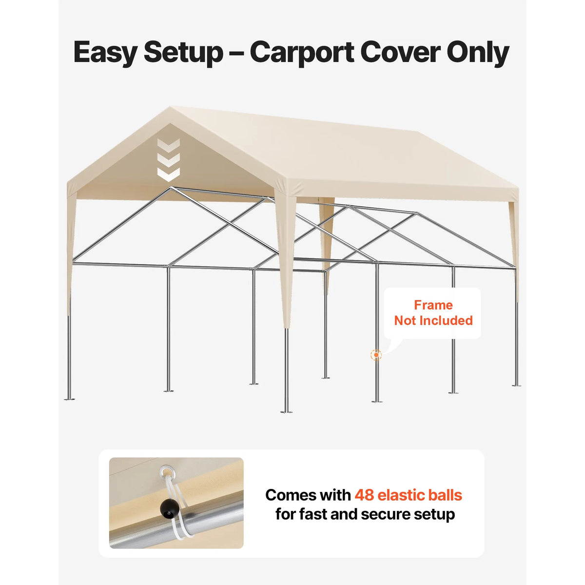 Carport Replacement Canopy, 6 x 3.6 m Potable Garage Tent Top Tarp, UV-Resistant & Waterproof Car Shelter Tarp, Heavy Duty Car Port Cover with Ball Buggees, Beige, Frame Not Included - Image 5