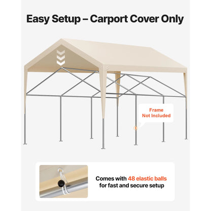 Carport Replacement Canopy, 6 x 3.6 m Potable Garage Tent Top Tarp, UV-Resistant & Waterproof Car Shelter Tarp, Heavy Duty Car Port Cover with Ball Buggees, Beige, Frame Not Included - Image 5