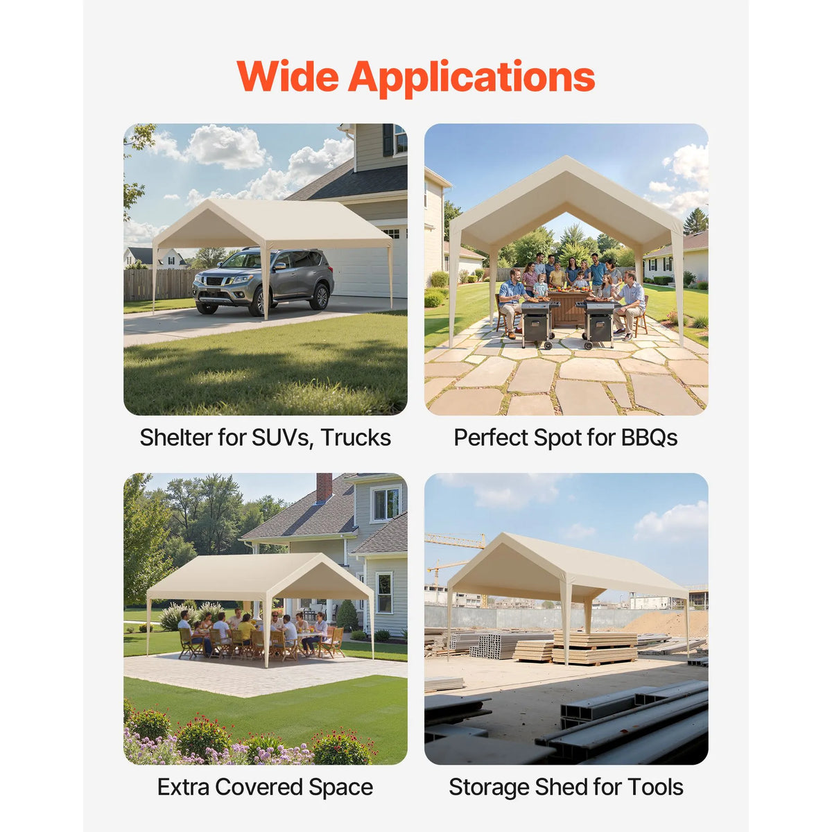 Carport Replacement Canopy, 6 x 3.6 m Potable Garage Tent Top Tarp, UV-Resistant & Waterproof Car Shelter Tarp, Heavy Duty Car Port Cover with Ball Buggees, Beige, Frame Not Included - Image 6