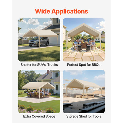 Carport Replacement Canopy, 6 x 3.6 m Potable Garage Tent Top Tarp, UV-Resistant & Waterproof Car Shelter Tarp, Heavy Duty Car Port Cover with Ball Buggees, Beige, Frame Not Included - Image 6