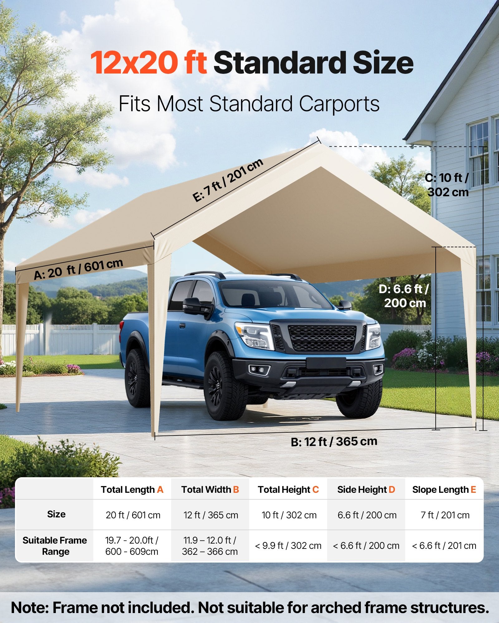 Carport Replacement Canopy, 6 x 3.6 m Potable Garage Tent Top Tarp, UV-Resistant & Waterproof Car Shelter Tarp, Heavy Duty Car Port Cover with Ball Buggees, Beige, Frame Not Included - Image 2