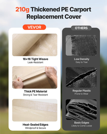 Carport Replacement Canopy, 6 x 3.6 m Potable Garage Tent Top Tarp, UV-Resistant & Waterproof Car Shelter Tarp, Heavy Duty Car Port Cover with Ball Buggees, Beige, Frame Not Included - Image 4