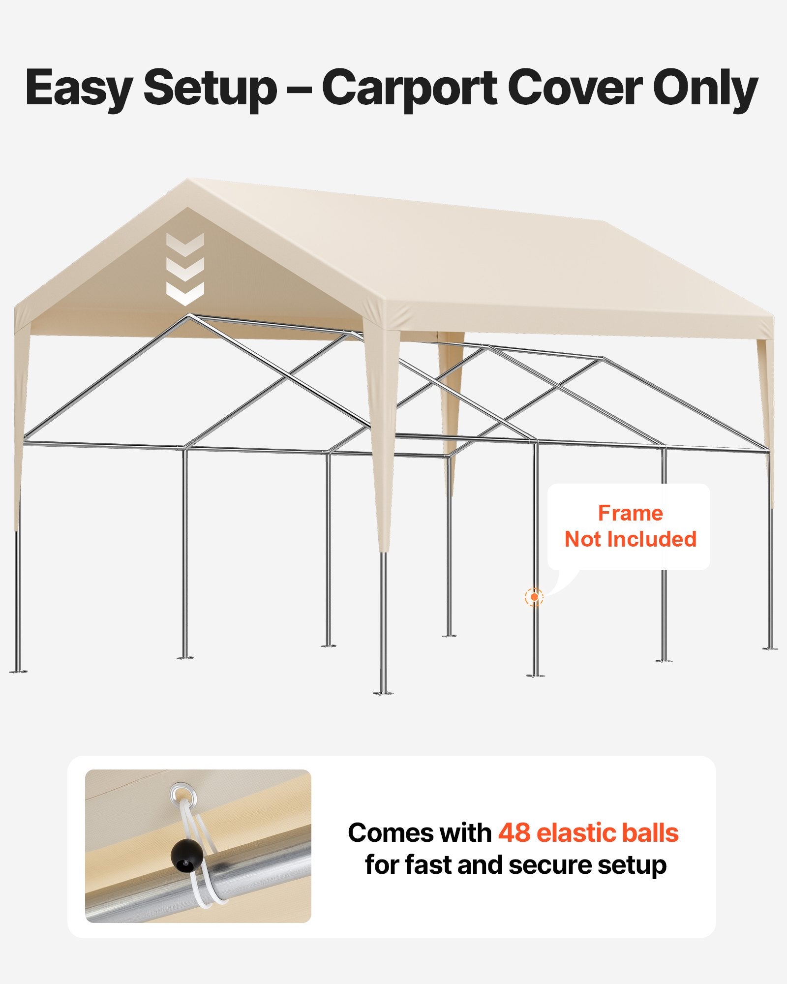 Carport Replacement Canopy, 6 x 3.6 m Potable Garage Tent Top Tarp, UV-Resistant & Waterproof Car Shelter Tarp, Heavy Duty Car Port Cover with Ball Buggees, Beige, Frame Not Included - Image 5