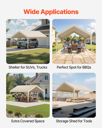 Carport Replacement Canopy, 6 x 3.6 m Potable Garage Tent Top Tarp, UV-Resistant & Waterproof Car Shelter Tarp, Heavy Duty Car Port Cover with Ball Buggees, Beige, Frame Not Included - Image 6