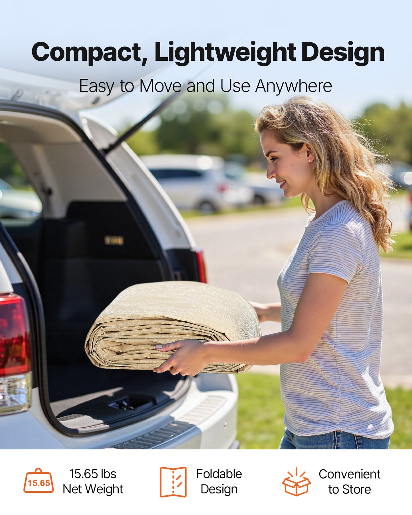 Carport Replacement Canopy, 6 x 3.6 m Potable Garage Tent Top Tarp, UV-Resistant & Waterproof Car Shelter Tarp, Heavy Duty Car Port Cover with Ball Buggees, Beige, Frame Not Included - Image 7