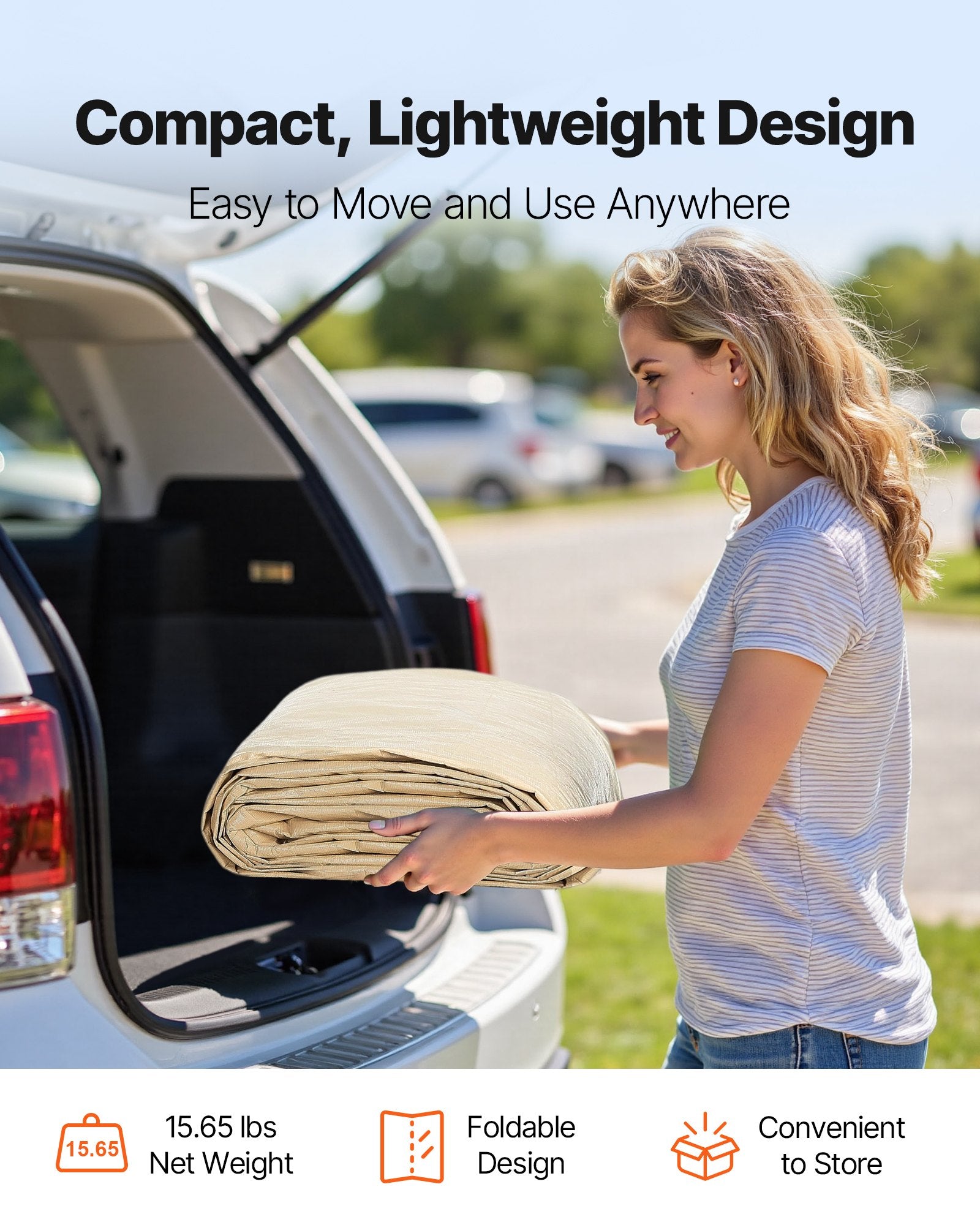 Carport Replacement Canopy, 6 x 3.6 m Potable Garage Tent Top Tarp, UV-Resistant & Waterproof Car Shelter Tarp, Heavy Duty Car Port Cover with Ball Buggees, Beige, Frame Not Included - Image 7