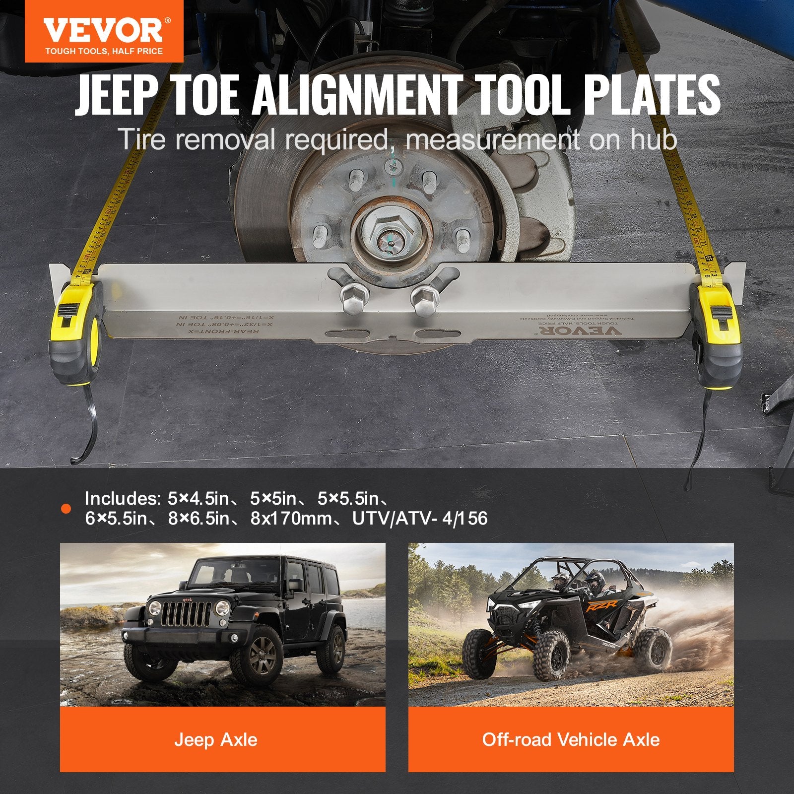 Wheel Alignment Tool, 2-Pack Toe Alignment Toe Plates, Stainless Steel Wheel Alignment Tool Plate, Toe Angle Accurate Measurement, Includes 2 Measuring Tapes & Conversion Chart - Image 2