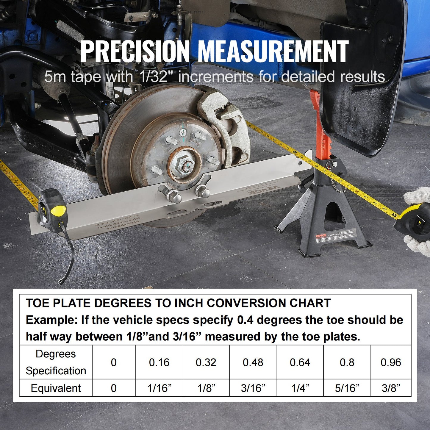 Wheel Alignment Tool, 2-Pack Toe Alignment Toe Plates, Stainless Steel Wheel Alignment Tool Plate, Toe Angle Accurate Measurement, Includes 2 Measuring Tapes & Conversion Chart - Image 3